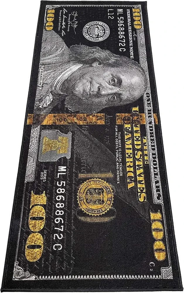 HUAHOO Black Money Rugs 100 Dollar Bill Cool Area Rug Door Mat Runner for Living Room Bedroom Indoor Outdoor Rug 22" x 53"