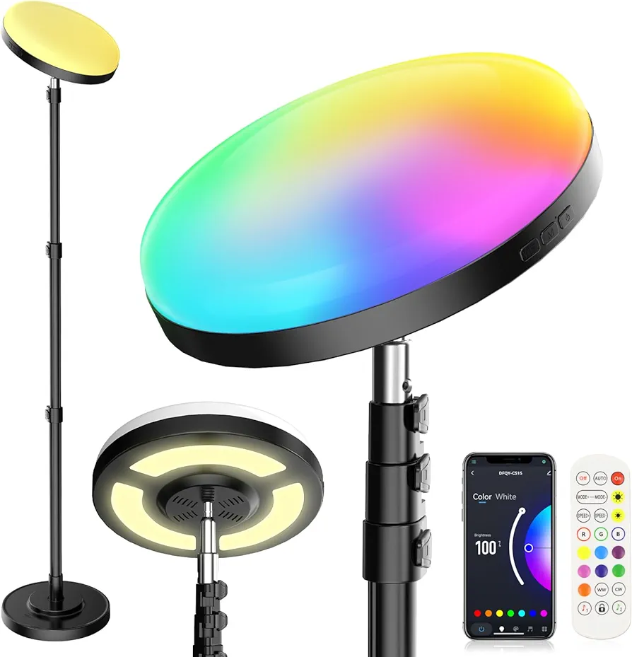 Voneta RGB Floor Lamp, 2-in-1 Double Side Lighting Smart LED Tall Standing Light Work with Alexa, 2600LM Color Changing Corner Floor Lamp for Living Room, Bedroom, Office