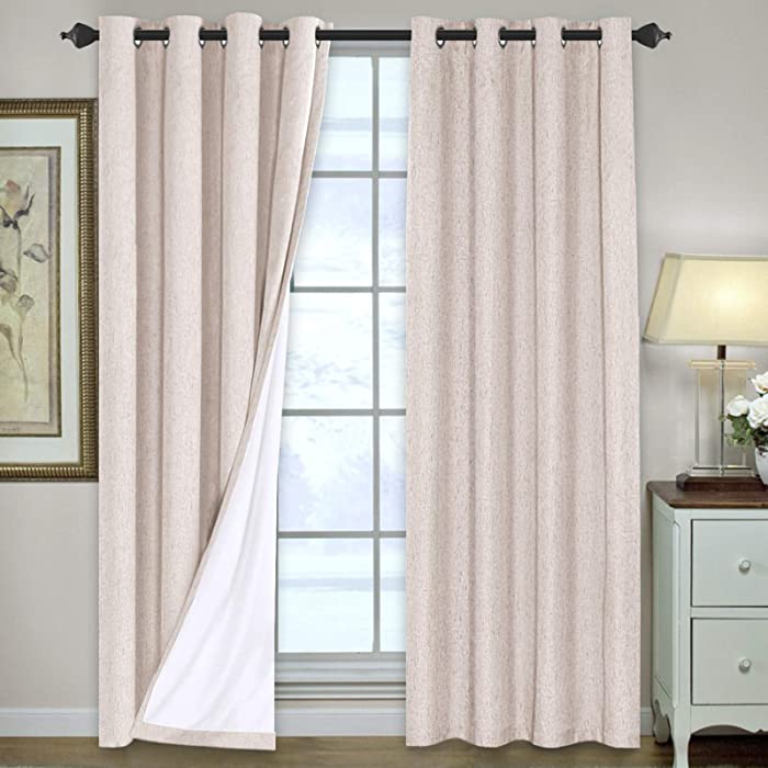 H.VERSAILTEX 100% Blackout Curtains for Bedroom Thermal Insulated Linen Textured Curtains Heat and Full Light Blocking Drapes Living Room Curtains 2 Panel Sets, 52x108 - Inch, Natural