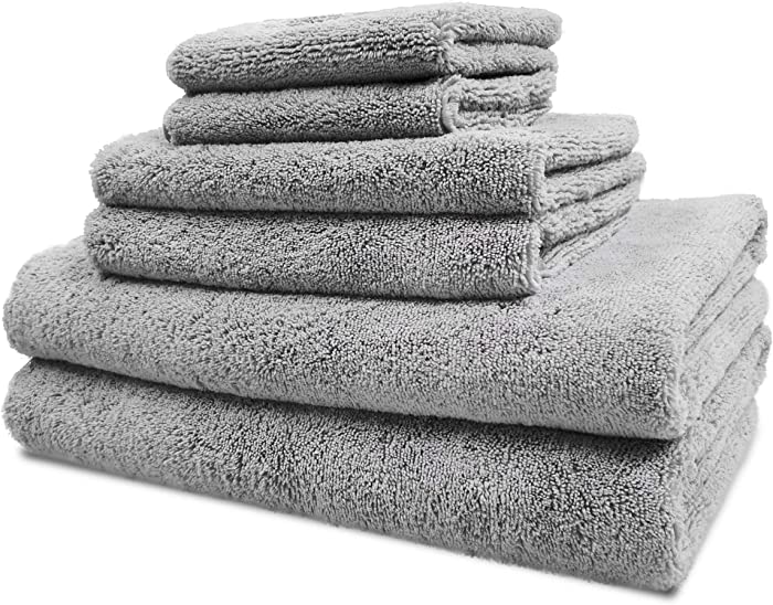 Polyte Oversize, 60 x 30 in., Quick Dry Lint Free Microfiber Bath Towel Set, 6 Piece (Gray)