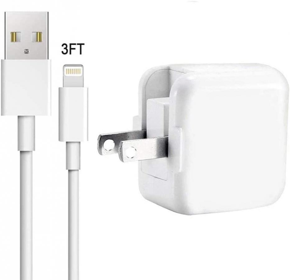 USB Wall Charger Compatible iPad iPod iPhones, 12W 2.4A Portable Charger Adapter Plug and Charging Cable Compatible iPad 4 3 2 /Mini/Air 2 /Pro, iPhone 11 /X Xs Max XR /8/7 /6 6s Plus