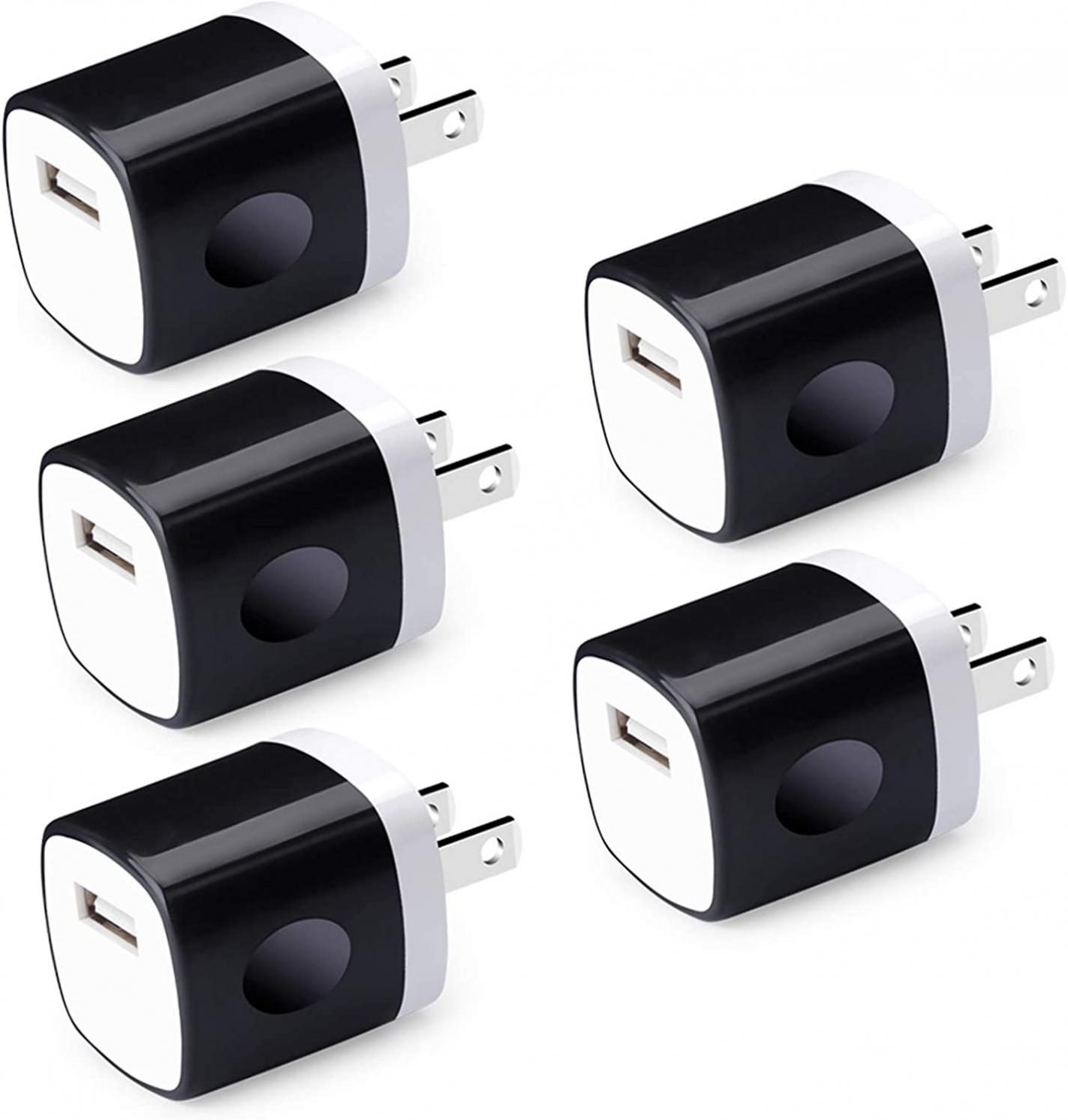 One Port USB Wall Charger,Charging Block,5Pack Travel 1A USB Charger Cube Brick Charger Boxes for iPhone 14/13/12/11/Xs Max/X/8 Plus/7/6S Plus, Samsung Galaxy S10e S10 S9 S8 Plus/S7/Note 9/8,LG G8 G7