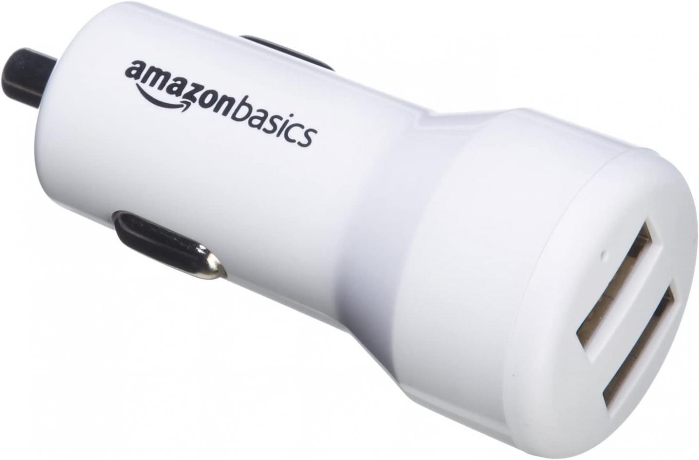 Amazon Basics 4.8 Amp 24W Dual USB Car Charger for Apple and Android Devices, White, 4-Pack