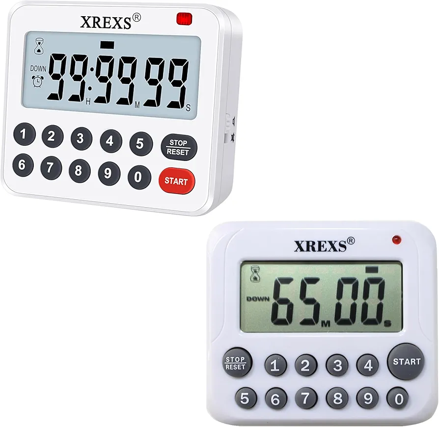 XREXS Digital Kitchen Timer Magnetic Countdown Up Cooking Timer Loud Alarm and Mute Optional, Magnet and Stand, Large Display Classroom Timer for Teachers(2 Pcs, Battery Included) PS-367