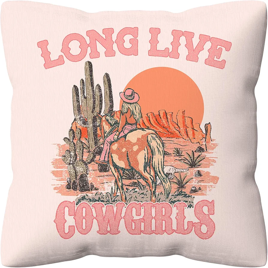 Western Cowgirl Pillow Covers,Cowgirl Room Decor Pillow Covers 18x18,Western Decor for Bedroom,Western Throw Pillow Cases,Cowgirl Gifts Long Live for Women Cowgirls (Pink-Cowgirl)