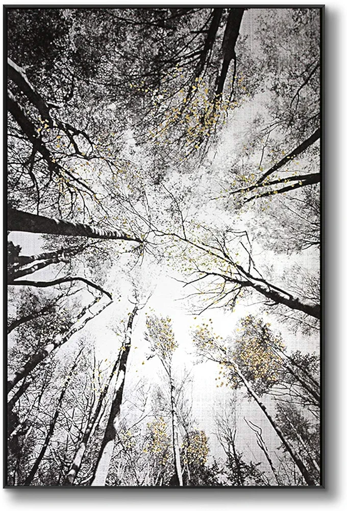 lamplig Forest Wall Art Large Grey Tree Pictures Black and White Gray Canvas Prints Hand Painted Oil Paintings Gold Leaf Framed Nature Artwork Vertical Home Decor for Living Room Bedroom 32"x48"