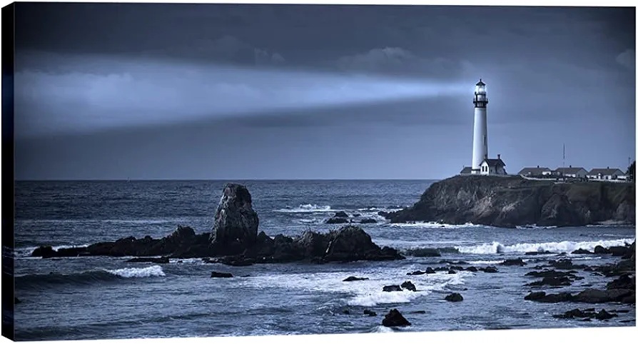 Pyradecor Large the Sea and Pigeon Point Lighthouse Canvas Prints Wall Art California Seaview Pictures Paintings for Living Room Bedroom Home Decorations Modern Seascape Landscape Giclee Artwork