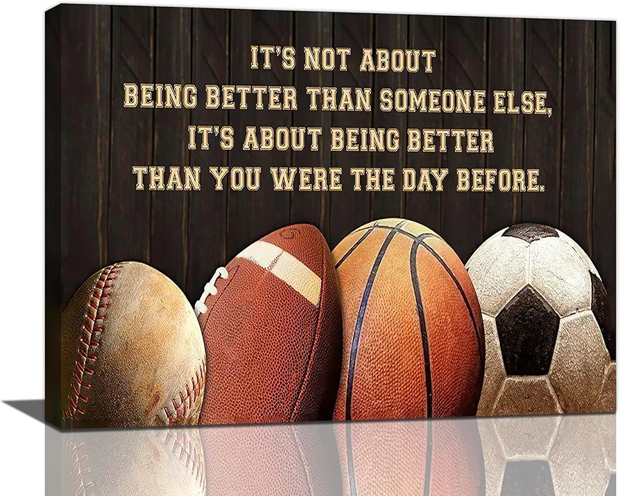 Basketball Football Wall Art Baseball Soccer Canvas Painting Prints Sports Inspirational Quotes Pictures Wall Decor Gifts for Boy Modern Artwork Home Decoration for Boys Room Bedroom Office 16"x12"