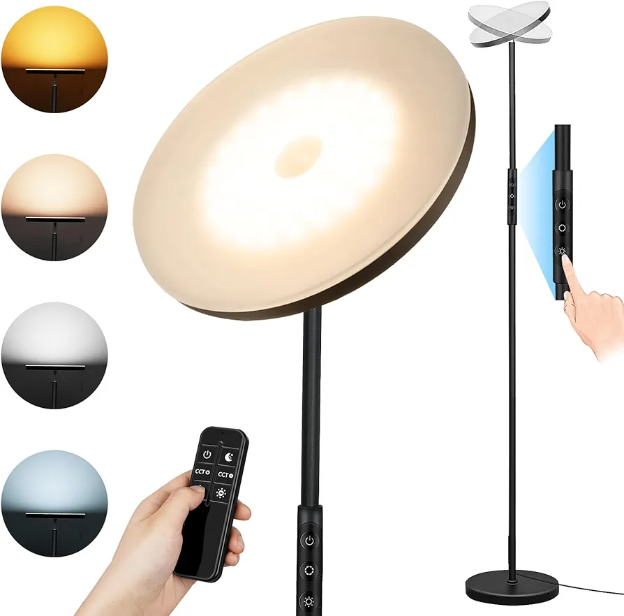 Floor Lamp, Upgraded 36W 3600LM Super Bright Torchiere LED Floor Lamps for Living Room, Stepless Dimmable Color Temperature 2700K-6500K with Remote & Touch Control, Standing Light for Bedroom Office