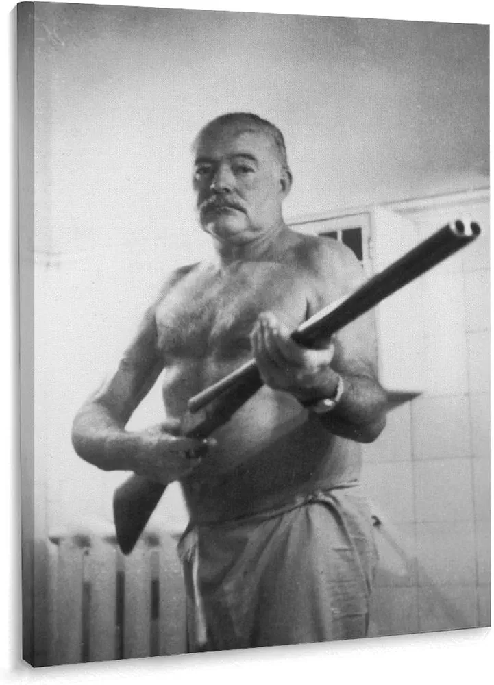 Vintage Poster Ernest Hemingway Holding A Rifle Wall Art Deco Canvas Printed Poster Poster Decorative Painting Canvas Wall Art Living Room Posters Bedroom Painting 12x16inch(30x40cm)