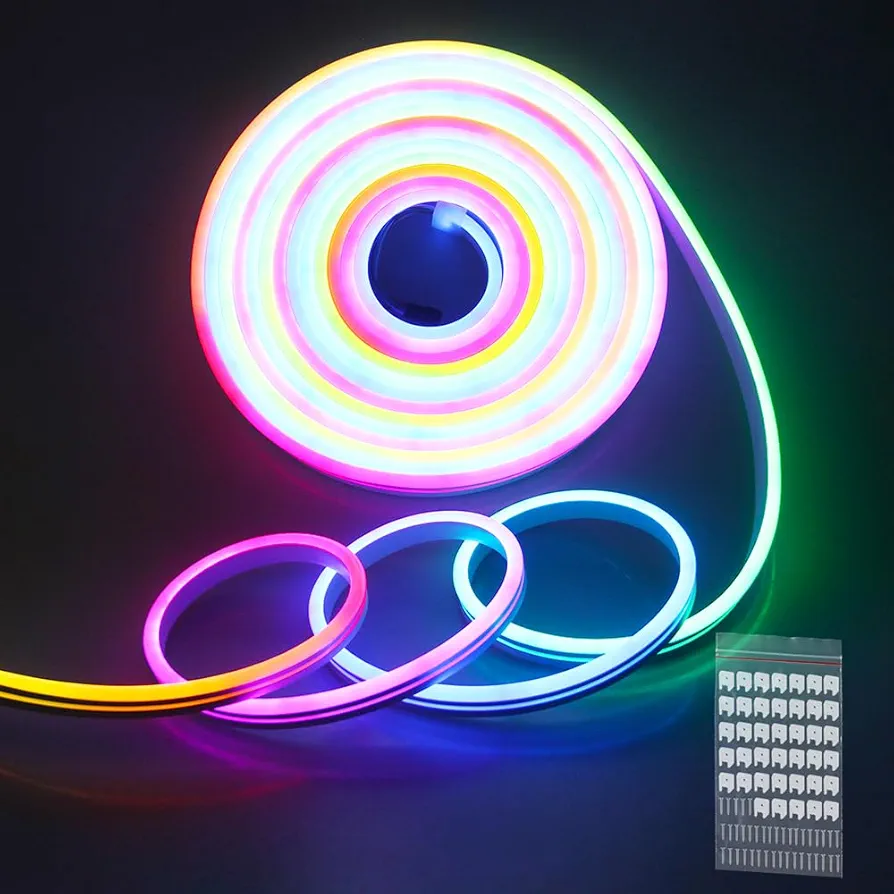 ALITOVE LED Neon Rope Light Addressable WS2811 RGB IC 32.8ft Room Decor Flexible Programmable LED Pixels Strip Light 24V Outdoor IP65 Waterproof LED Neon Light Strip(No Power Supply & Controller)