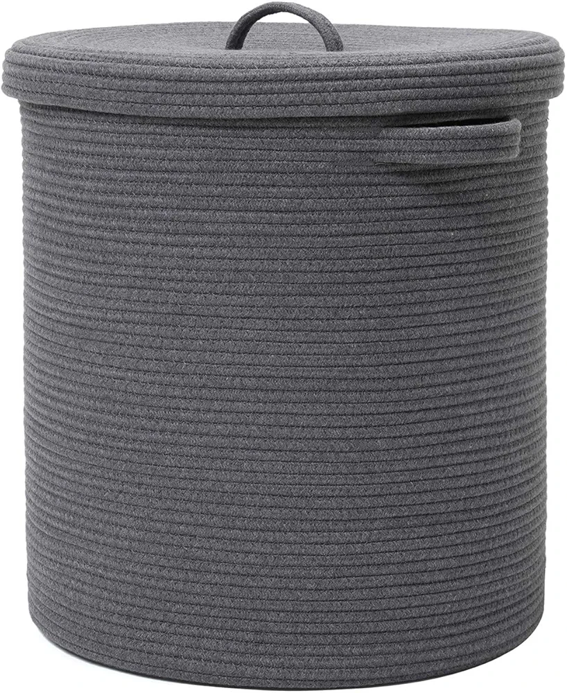 16" x 16" x 18" Extra Large Storage Basket with Lid, Cotton Rope Storage Baskets, Laundry Hamper, Cloth Bin, for Clothes Towels Blankets Pillows Storage in Living Room, All Dark Grey