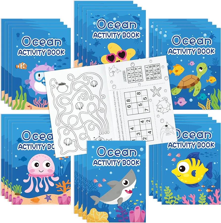 ANGOLIO Under the Sea Coloring Books - 24Pcs Ocean Animals Party Favors Mini Drawing Book Bulk for Kids Crab Jellyfish Shark Starfish Pattern Ocean Coloring Book Gift Stuffer School Classroom Activity