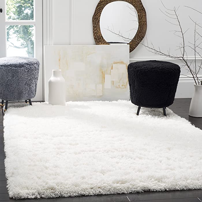 SAFAVIEH Polar Shag Collection 9' x 12' White PSG800B Solid Glam 3-inch Extra Thick Area Rug