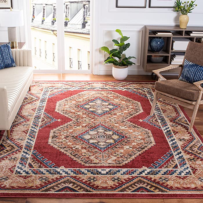 SAFAVIEH Bijar Collection 3' x 5' Red / Rust BIJ647R Traditional Oriental Distressed Non-Shedding Living Room Bedroom Accent Rug