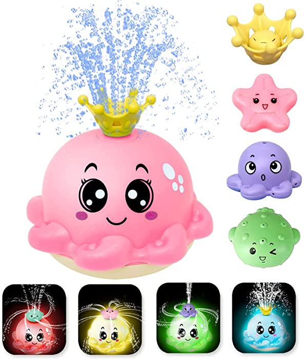 Baby Bath Toys, Automatically Spray Water and Light Up Bathtub Toys for Toddlers Children Kids, Ocean Animals Swimming Pool Bathroom Toy for Boys Girls - Octopus Pink