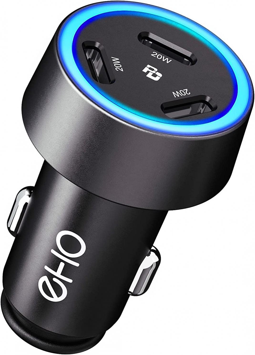 USB C Car Charger, EHO 60W 3-Port (20W Each) Mini Fast Charging PD 3.0 Port Type C Rapid Metal Car Charger Cigarette Lighter Adapter Compatible with iPhone13/12, iPad Mini/Air/Pro, Galaxy S21/S20/S10