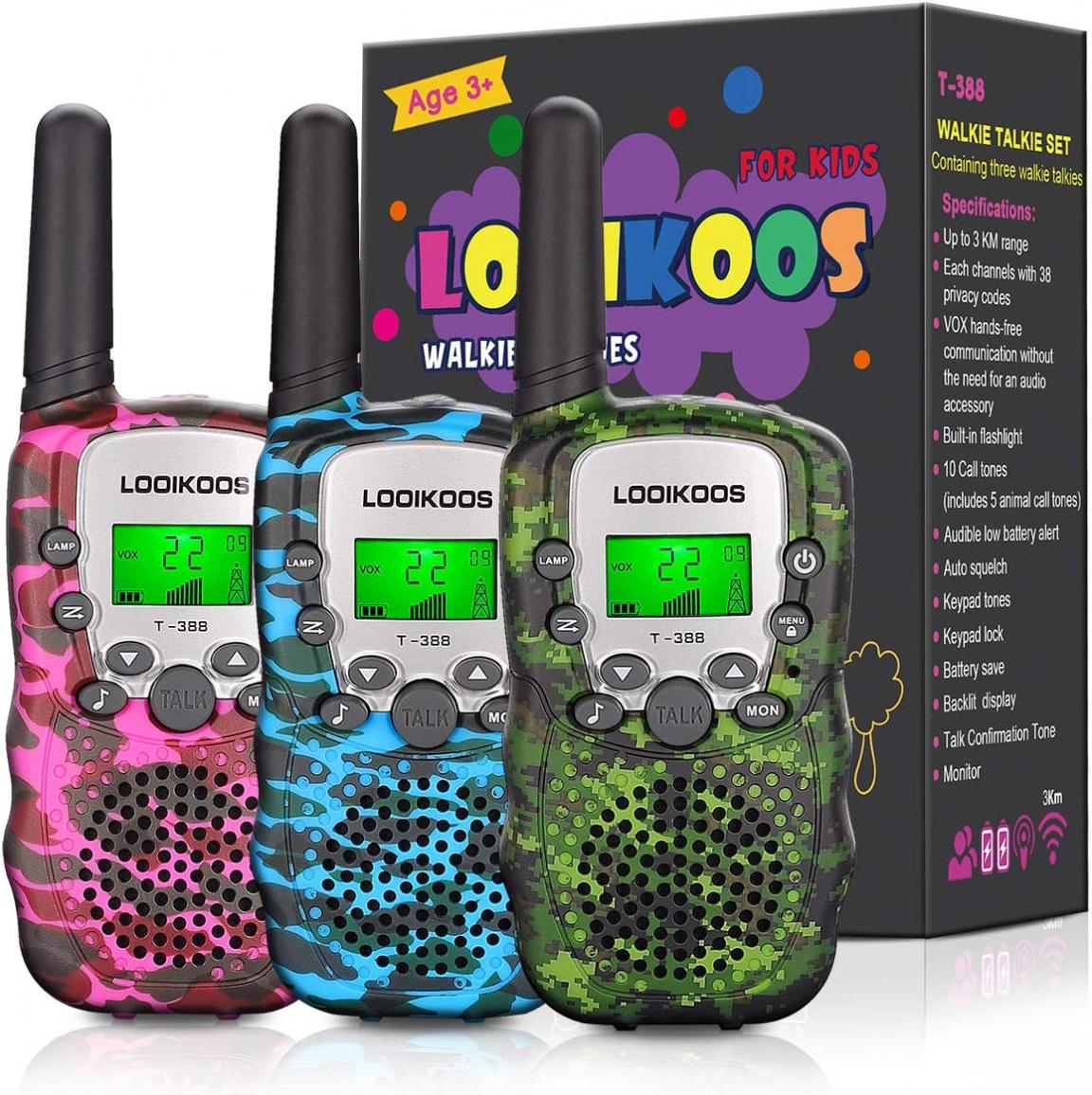 LOOIKOOS Walkie Talkies for Kids, 3 KMs Long Range Walky Talky Radio Kid Toy Gifts for Boys and Girls 3 Pack