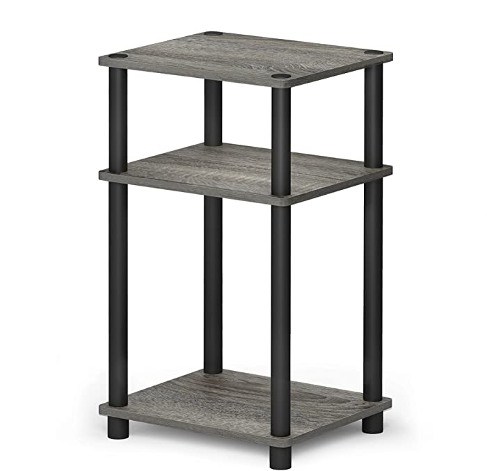 Furinno Just 3-Tier Turn-N-Tube End Table / Side Table / Night Stand / Bedside Table with Plastic Poles, 1-Pack, French Oak Grey/Black