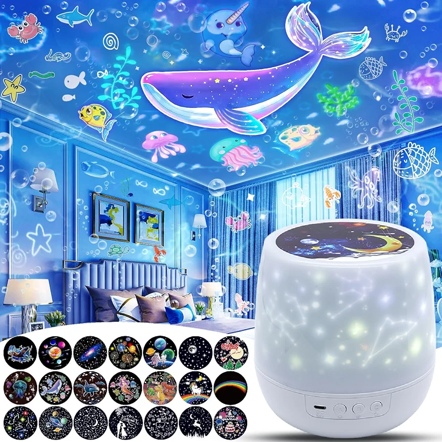 21 Sets of Films, Kids Night Light Projector for Bedroom, Ceiling, Baby Night Light Projector, Star Galaxy Projector with 360° Rotating for Kids Baby Girls, Birthday, Christmas, Nursery, Room Decor