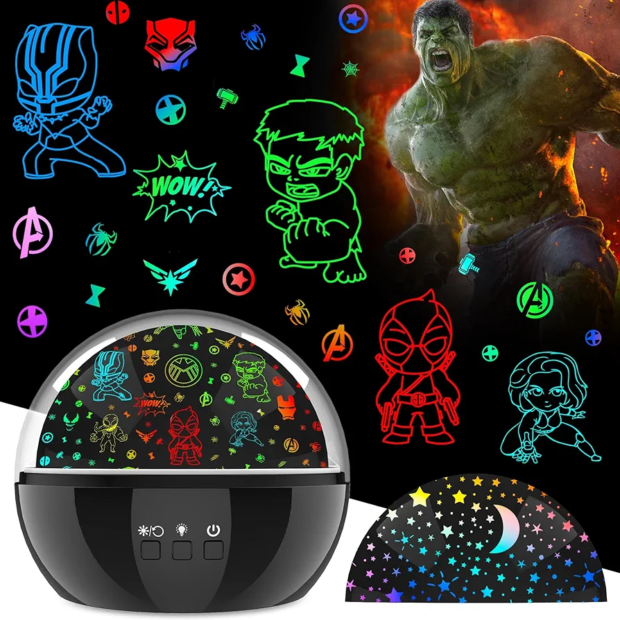 Hulk Night Light for Boys Baby Superhero Toy Kids Star Projector for Baby Room Decor 360 Degree Rotation Christmas Birthday Gift Toys for 3-8 Year Old Girls Boys 2023 New(Black)