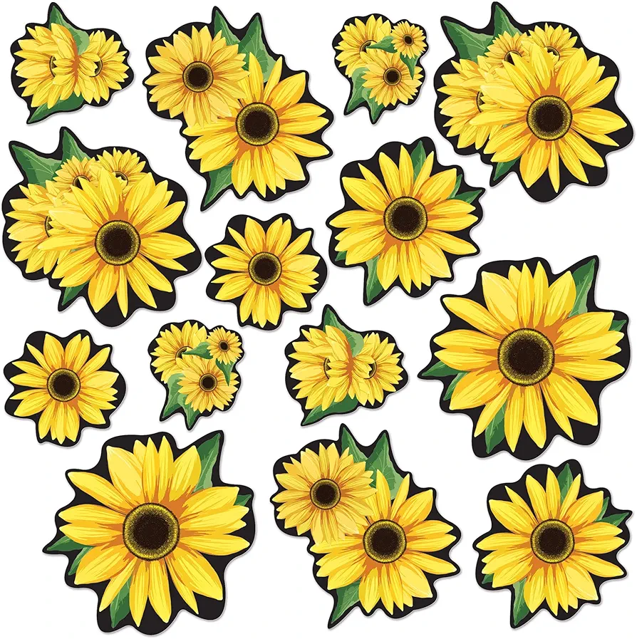 Beistle 14 Piece Paper Summer Floral Sunflower Cut Outs, Springtime Classroom Bulletin Board Decorations, Baby Shower Party Supplies, Made in USA Since 1900