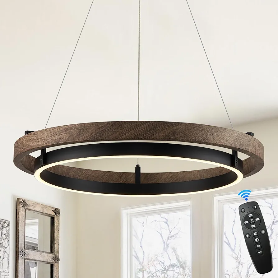 Dimmable LED Chandelier Modern Ring Chandelier for Dining Room Farmhouse Black Chandelier Lighting for Kitchen Island Entryway Foyer Living Room, 3-Color Changing, 24in