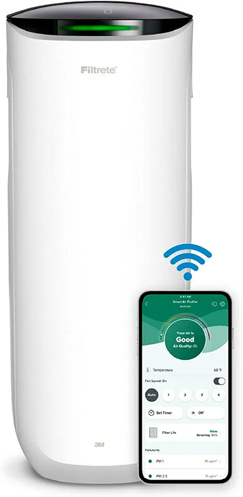 Filtrete Smart Air Purifier & Air Quality Monitor for Large Rooms, up to 310 sqft, Alexa enabled, Wi-Fi Simple Setup, True HEPA Filter for Allergens, Dust, Bacteria, & Viruses, Alexa smart reorders