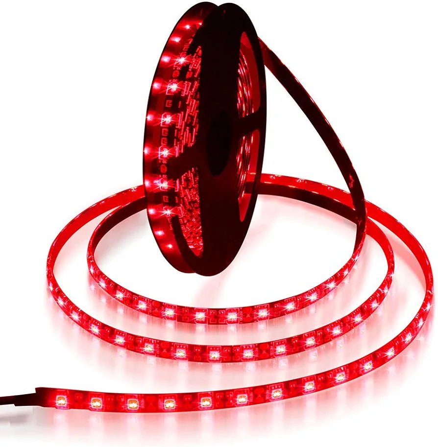 ALITOVE 16.4ft 5050 SMD Red LED Flexible Strip Ribbon Light 5M 300 LEDs Waterproof IP65 DC 12V for Home Garden Commercial Area Lighting, Without Power Supply