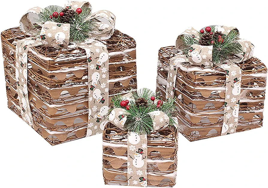 Yoetaun Christmas Rattan Woven Gift Box With Snowflake Ribbon Ornament Set Of 3 For Home Restaurant Bar Dining Room Decoration Woven Gift Boxes With Lids