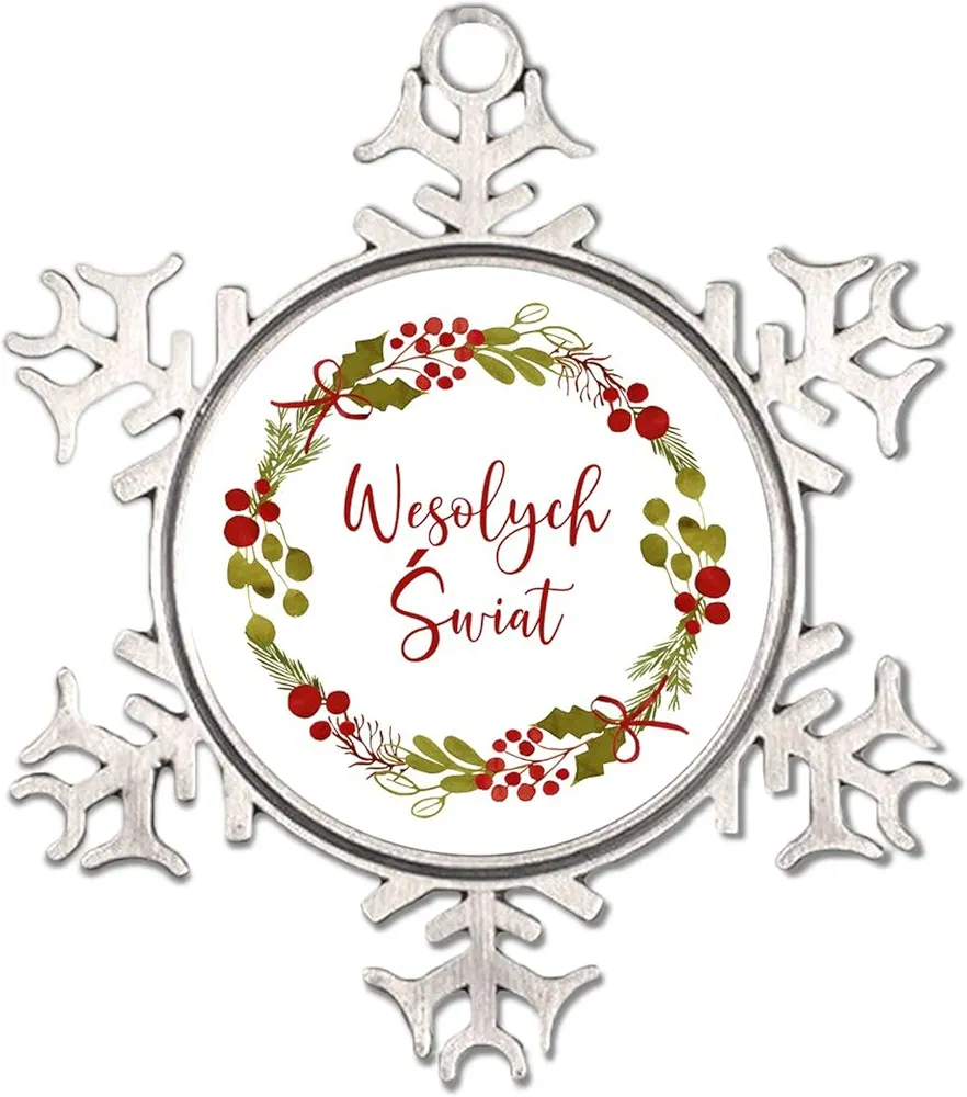 Polish Christmas Tree Ornament Wesołych Świąt Bożego Narodzenia Merry Xmas Poland Hanging Ornament Wreath Décor Snowflake Holiday Keepsake Gift for Babcia Dziadek Mothers Day Fathers Day