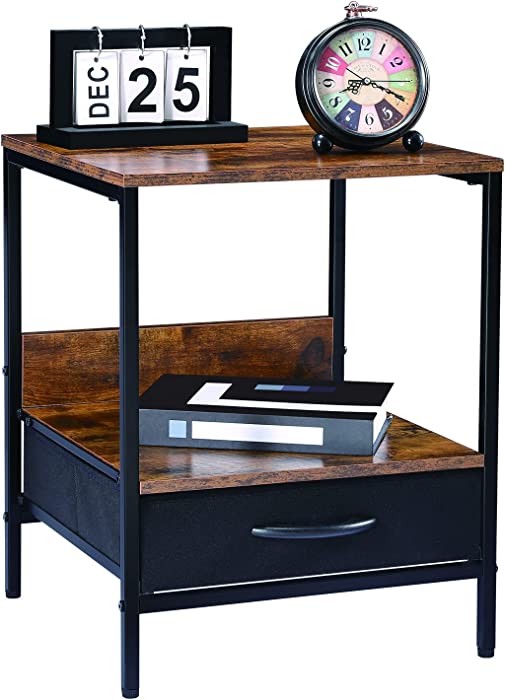 Kamiler Industrial Nightstand with Drawer -End Table,Side Table,Telephone Sofa Table Rustic Furniture Metal Frame for Bedroom/Entryway/Office