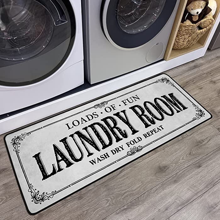 Laundry Room Rug Runner Non Slip Laundry Mats Mudroom Runner Farmhouse Kitchen Floor Mat Bathroom Laundry Room Decor Accessories( Grey, 20 X 47 inch )