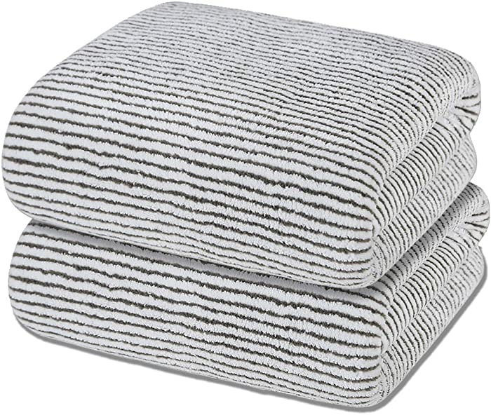 Microfiber Bath Towel, Soft and Super Absorbent Bathroom Shower Towel, Plush Drying Off Towel, Multipurpose Use for Hotel, Gym, Sports, Swimming, Travel, Fitness 2 Pack (55" x 29", Grey White Stripe)