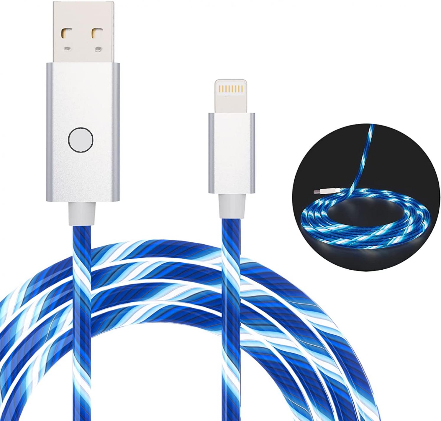 iPhone Charger Cable, 10ft LED Light Up Charging Cord Cool Lighting Cable Compatible iPhone 13/12/11/X/8/8 Plus with Switch Button (Blue Light)