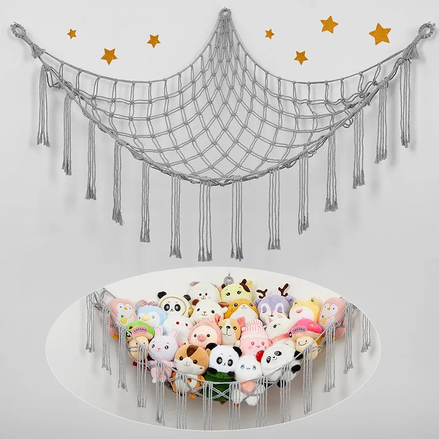 Stuffed Animals Hammock Net Toy Storage Organizer,Unicorn Castle Stuffed Animals Storage Toy Holder Boho Macrame Hanging for Nursery Kids Girls Room Decor