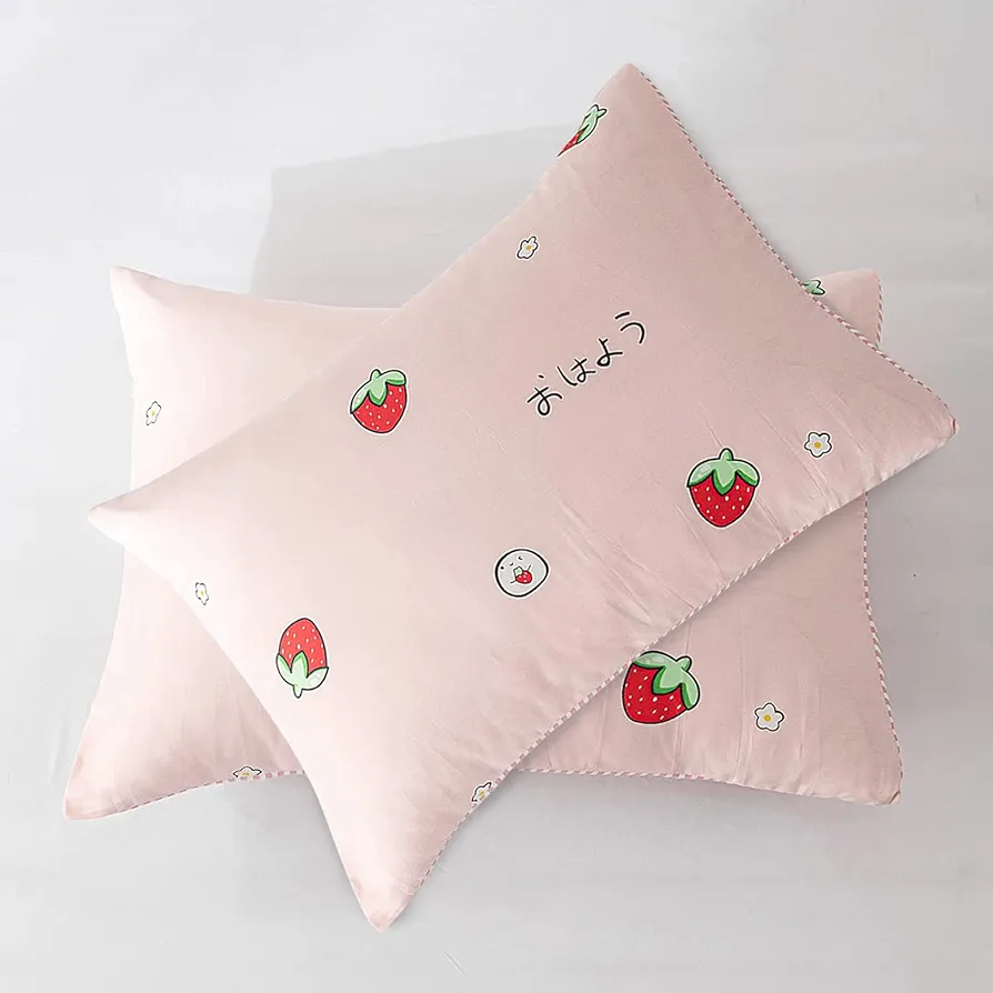 Strawberry Pillowcases Set of 2 Standard Size Pillow Cases for Bed Pink Pillowcase Kawaii Room Decor Cute Decorative Pillow Covers for Kids Girls, 2 Piece, 20"x26"