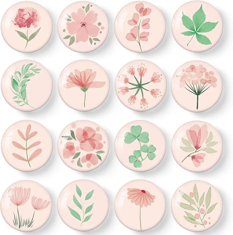 MORCART 16PCS Pink Plant Magnets for Fridge Refrigerator Cute Magnets Decoration for Locker Whiteboard Magnetic Board Cabinets Classroom Office Cubicle School