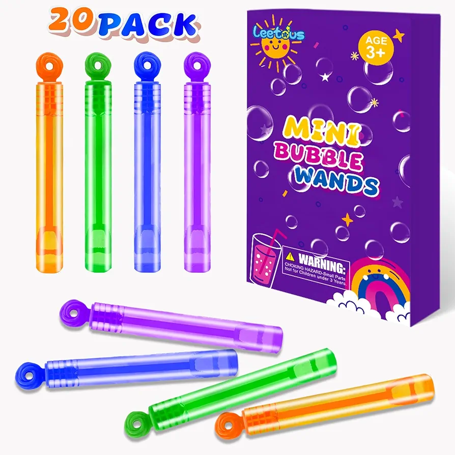 Bubbles Party Favors Supplies for Kids, 20 Pack Mini Pocket Bubble Wand Toys for Toddlers, Small Carnival Pinata Birthday Classroom Wedding Camping Favors Treats Gifts for Boys Girls