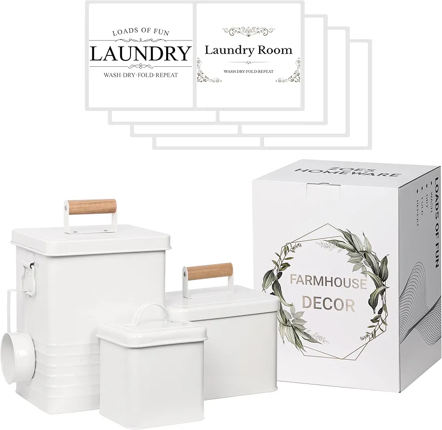 3-Set Laundry Room Organization and Storage | Modern Farmhouse Laundry Room Decor | Laundry Container for Organizing Laundry Pods, Laundry Powder, Dryer Sheets, Dryer Balls