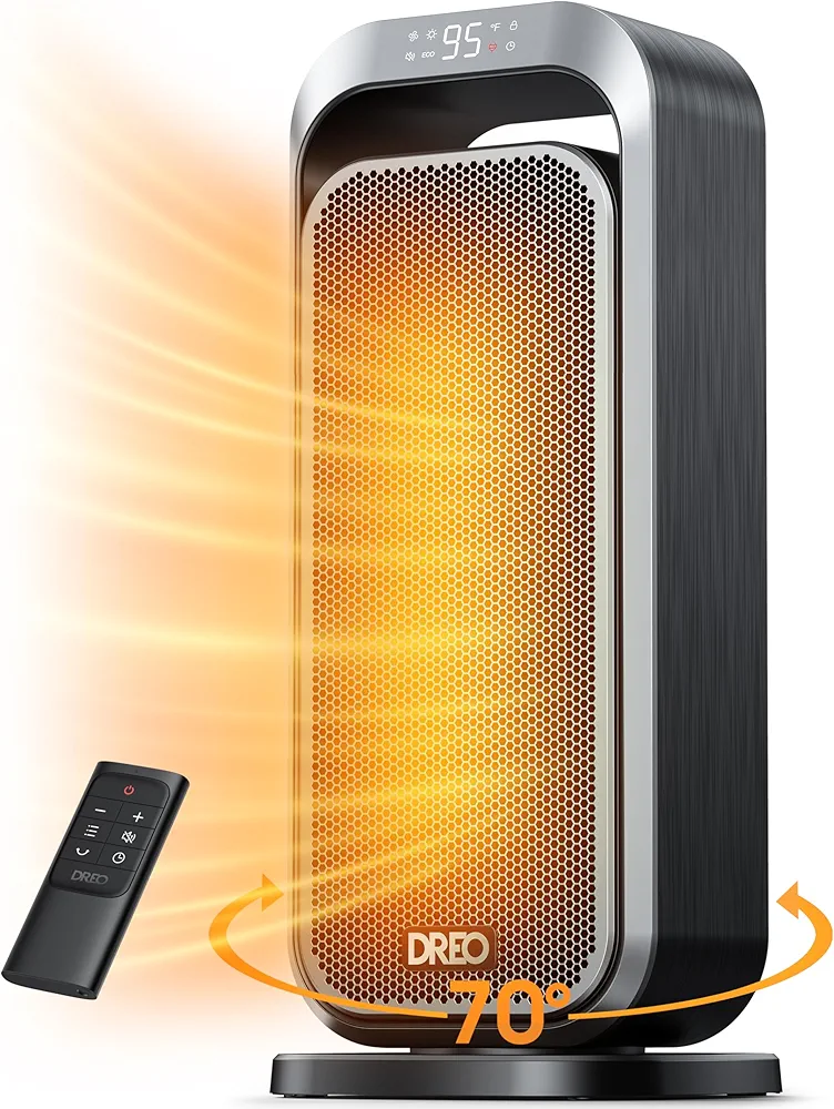 Dreo Space Heaters for Indoor Use, 15 Inch Portable Heater with 70°Oscillation, 1500W Electric Heaters with Remote, 12H Timer, Safety Heat, Large PTC Ceramic Electric Heater for Bedroom Home Office