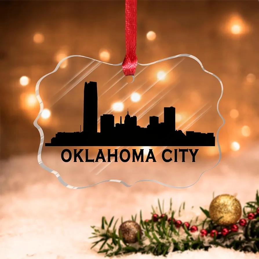 America Oklahoma City Skyline Christmas Ornament for Kids Black City Skyline Silhouette Acrylic Christmas Tree Decoration Ornament Skyline Outline Cityscape Funny Christmas Hanging Decor