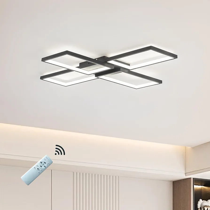 CHYING Modern LED Ceiling Light Black Square Flush Mount Lighting Fixture for Dining Living Room Kitchen, 33.07inch, 3000K-6000K Dimmable,