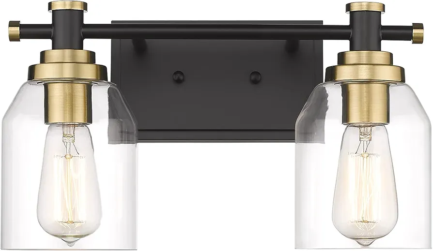 zeyu 2-Light Bathroom Vanity Light, Modern Vanity Wall Sconce, Black and Gold Finish with Clear Glass Shade, ZG33B-2W BK+BG