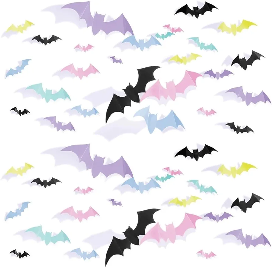 Spooky Paper Bat Cutouts (7"-17") - Pack Of 50 | Assorted Sizes, Disposable & Perfect For Halloween Decorations, Events, And More, Pastel