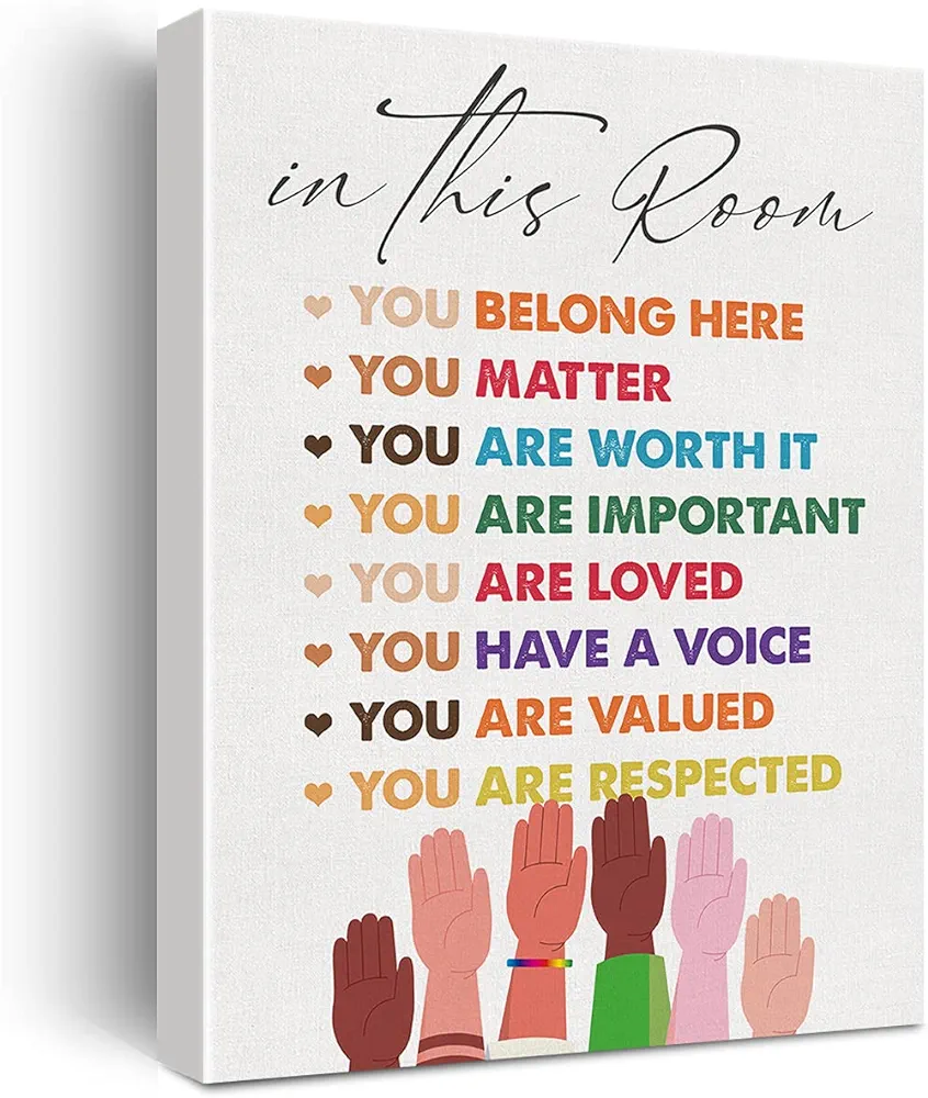 Inspirational Diversity Wall Art in This Room Watercolor Canvas Painting Prints for Classroom Office Wall Decor Framed Equality Artwork Gifts(12x15 Inch)