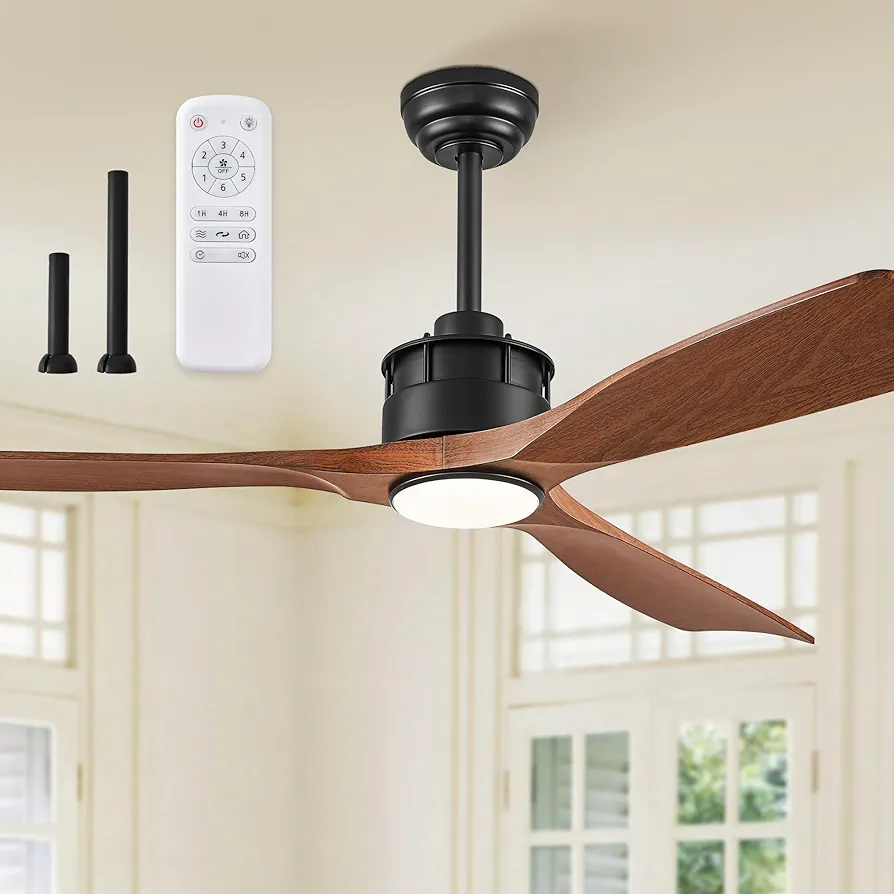 52" Ceiling Fans with Lights and Remote Control, Flush Mount Ceiling Fan with 3 LED Colors,Outdoor Ceiling Fans with 2 Downrods 6-Speeds Reversible DC Motor for Patio Bedroom Living Room