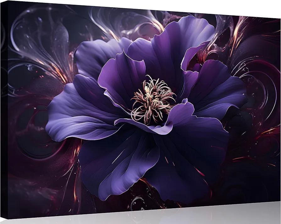 TutuBeer 1 Panel Purple Picture Wall Art Purple Canvas Wall Art Purple Wall Decor Dark Purple Flower Print on Canvas Purple Wall Art for Bedroom Home Decor Living Room Stretched and Framed 12x18 inch