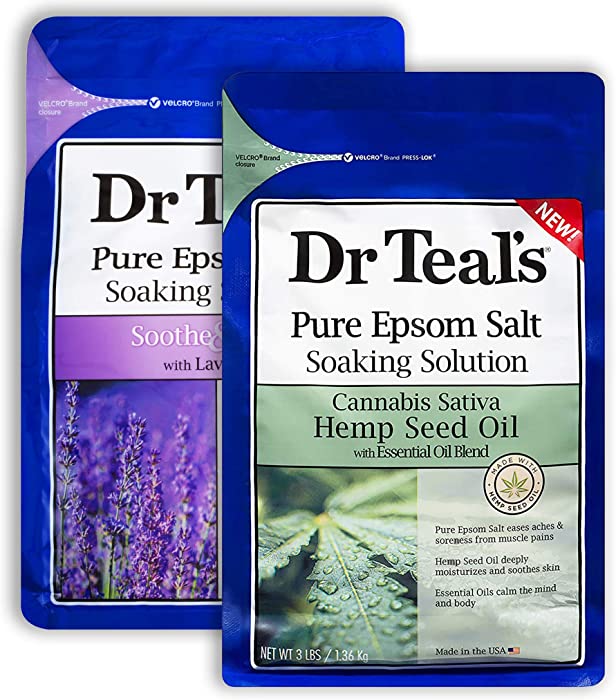 Dr Teal's Epsom Salt Bath Combo Pack (6 lbs Total), Soothe & Sleep with Lavender, and Hemp Seed Oil - Revitalize Your Body, Nourish Your Skin, and Soothe Your Senses