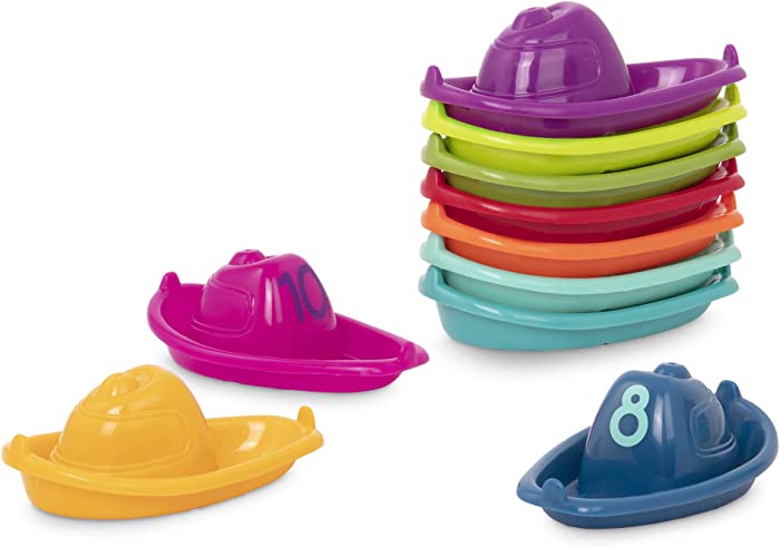 Battat – 10 Bath Boats – Numbered & Stackable Bathtime Toys – Floating Toy Boats for The Bath, Pool, Beach – Educational Toys – Stackin’ Boats – 6 Months + (BT2688Z)